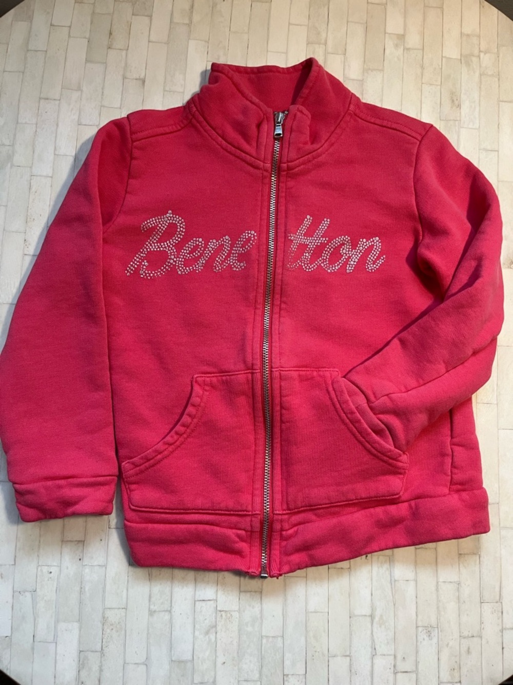 Benetton Kids' 100% Cotton Rhinestone Logo Zipper Jacket size XS(4-5) or EU 110